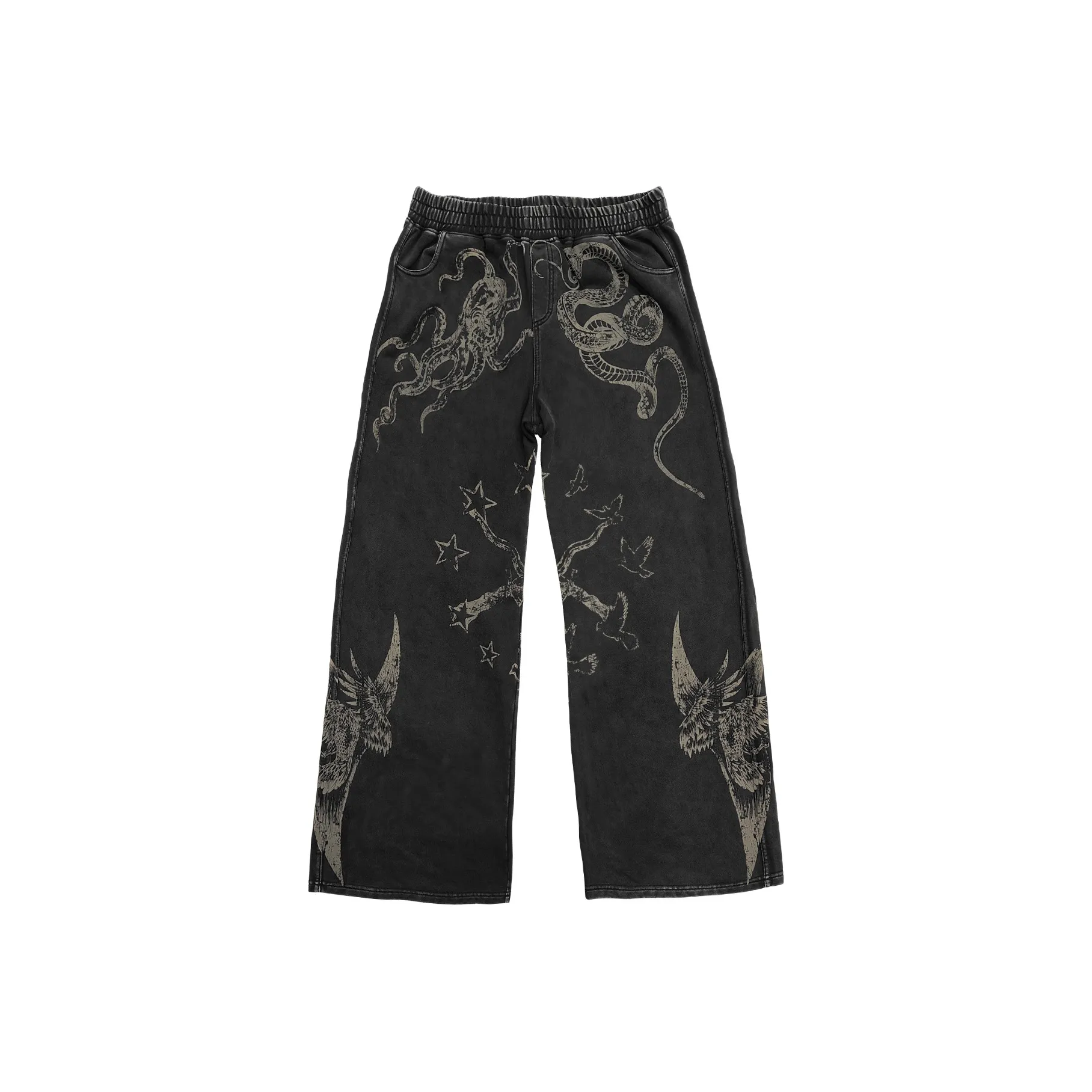 WANNA LAB Выстиранные Черные Унисекс Повседневные Штаны