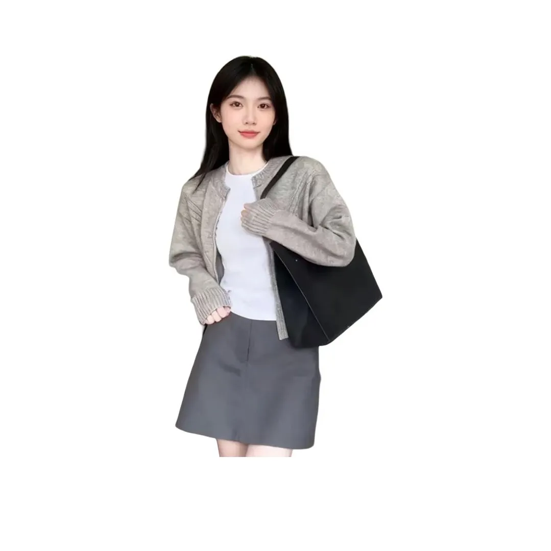 DEDY Светло-серый пальто + белый внутренний слой + серая юбка женский комплект с юбкой