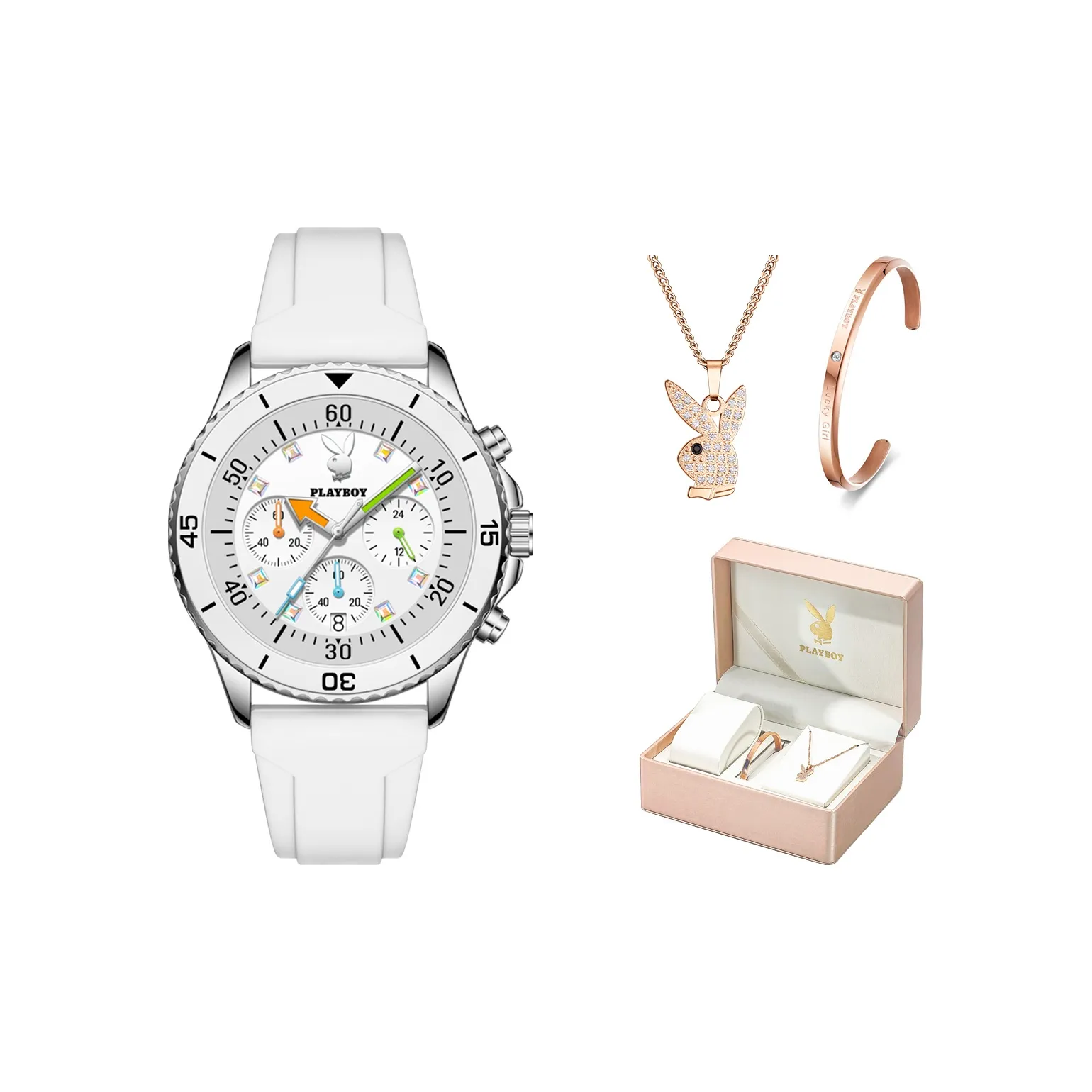 Playboy Кварцевый механизм силиконовый ремешок женские часы белый циферблат