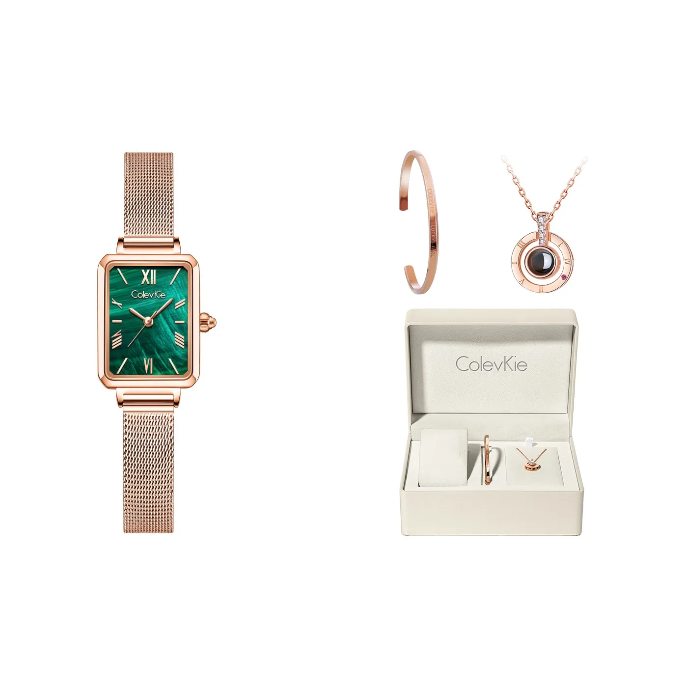 ColevKie Кварцевый механизм Steel Strap Женские часы Зеленый циферблат