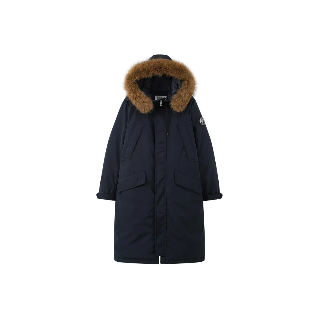 PZGE Темно-синий синий длинный хлопковый пуховик женский пуховик (пуховая куртка)