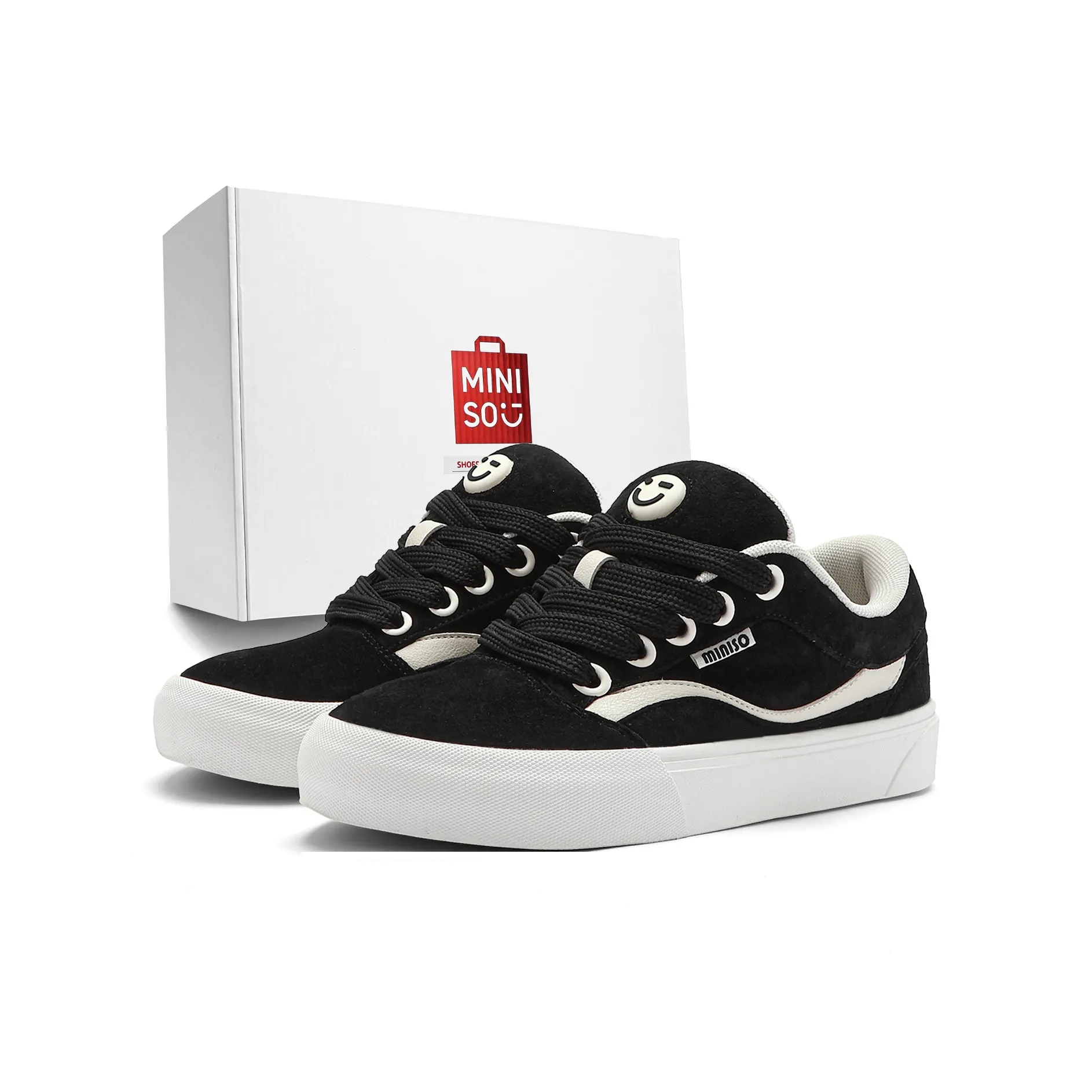 Miniso Скейтборд Кроссовки Низкие Классические Черные Белые Унисекс