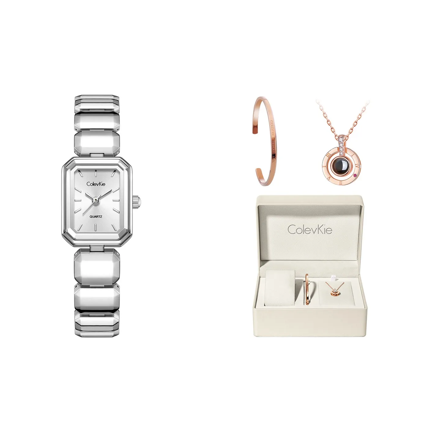 ColevKie Luxury Square Watch Collection Кварцевый механизм Стальной ремешок Часы Женские Розовый циферблат часов