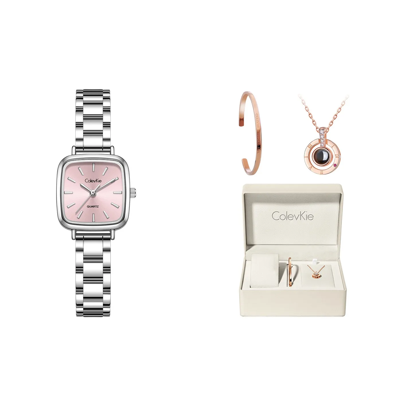 ColevKie Modern Fashion Square Watch Collection Кварцевый механизм Стальной ремешок Часы Женские Белый циферблат