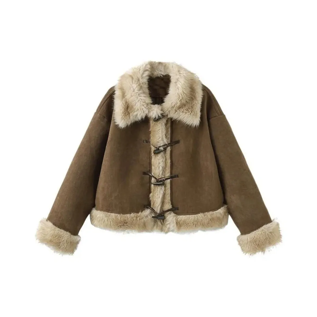 HeartyBite Кофе Замша Пальто Женские Меховые изделия