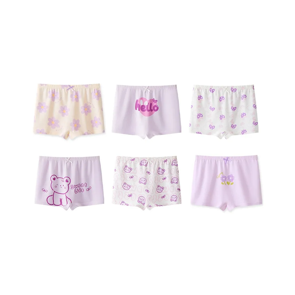 Хлопок 6 упаковок Фиолетовый + Светло-фиолетовый + Светло-фиолетовый + Белый + Экрю + Абрикос Kids Трусы