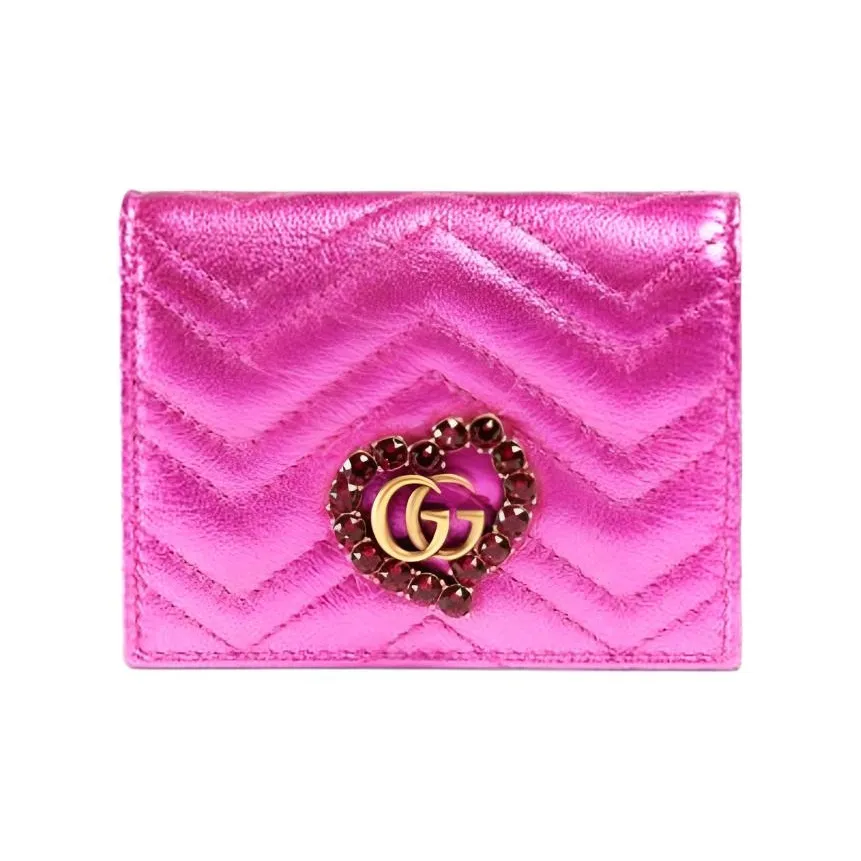 GUCCI Marmont Valentine's Day Collection Quilted Кожа Держатель для карт кошелек Стандартный Женский Фуксия