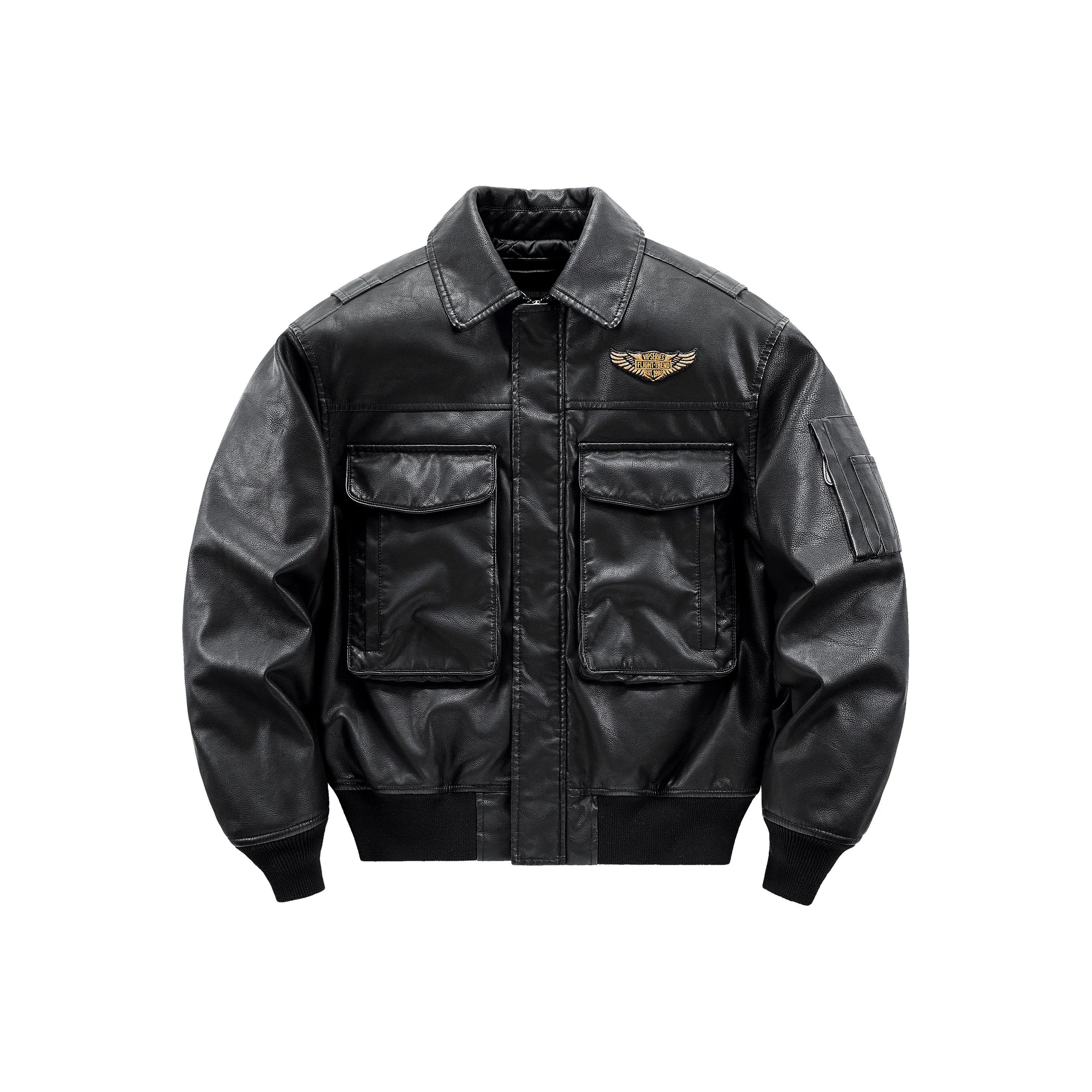 VIP Однотонный Значок Вышивка Утепленный Свободный крой Спущенное плечо Отложной воротник Пилот Термический Пух Унисекс