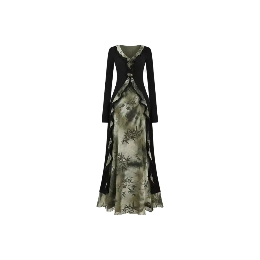 POPO.INFO Длинное платье с длинными рукавами женское