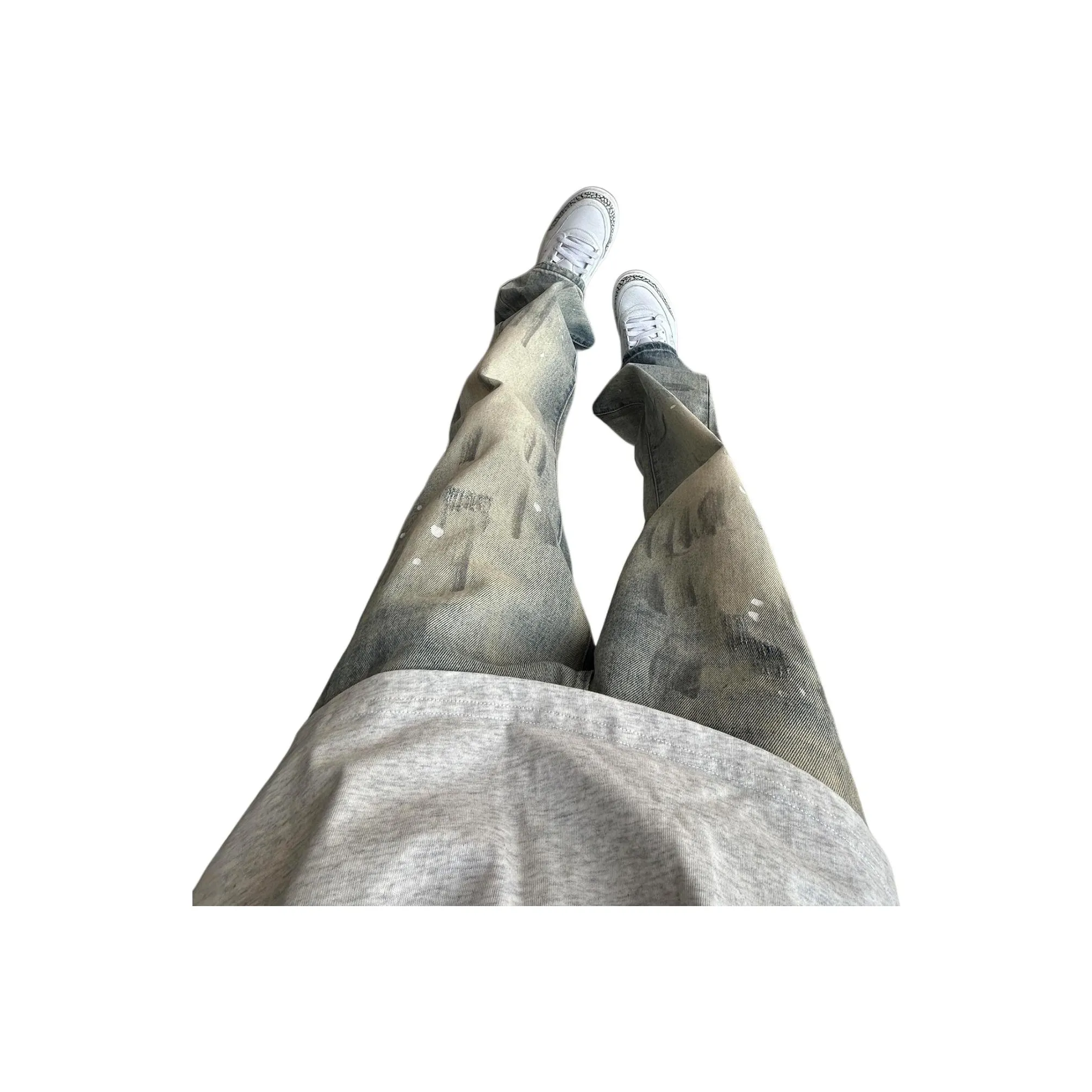 DAFK Синий Серый Полу-Эластичный Пояс Мужские Джинсы