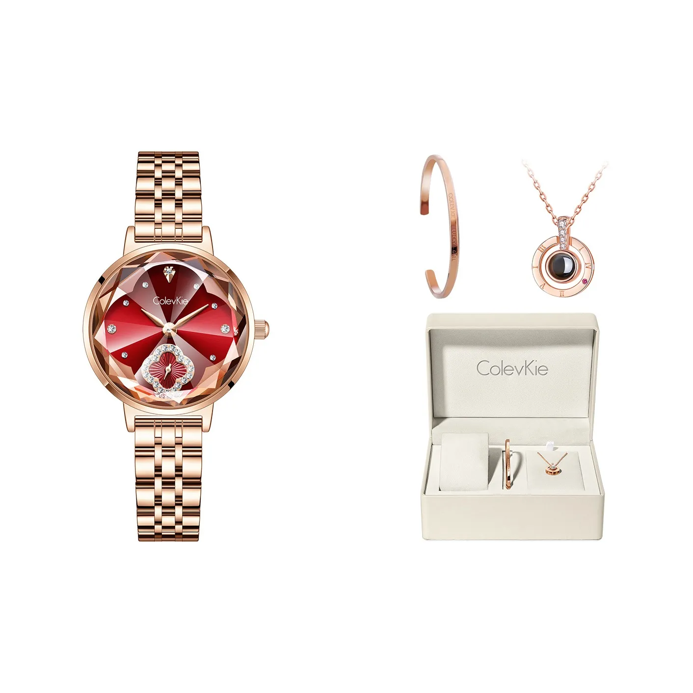 ColevKie Кварцевый механизм нержавеющая сталь ремешок для часов женские часы красный циферблат