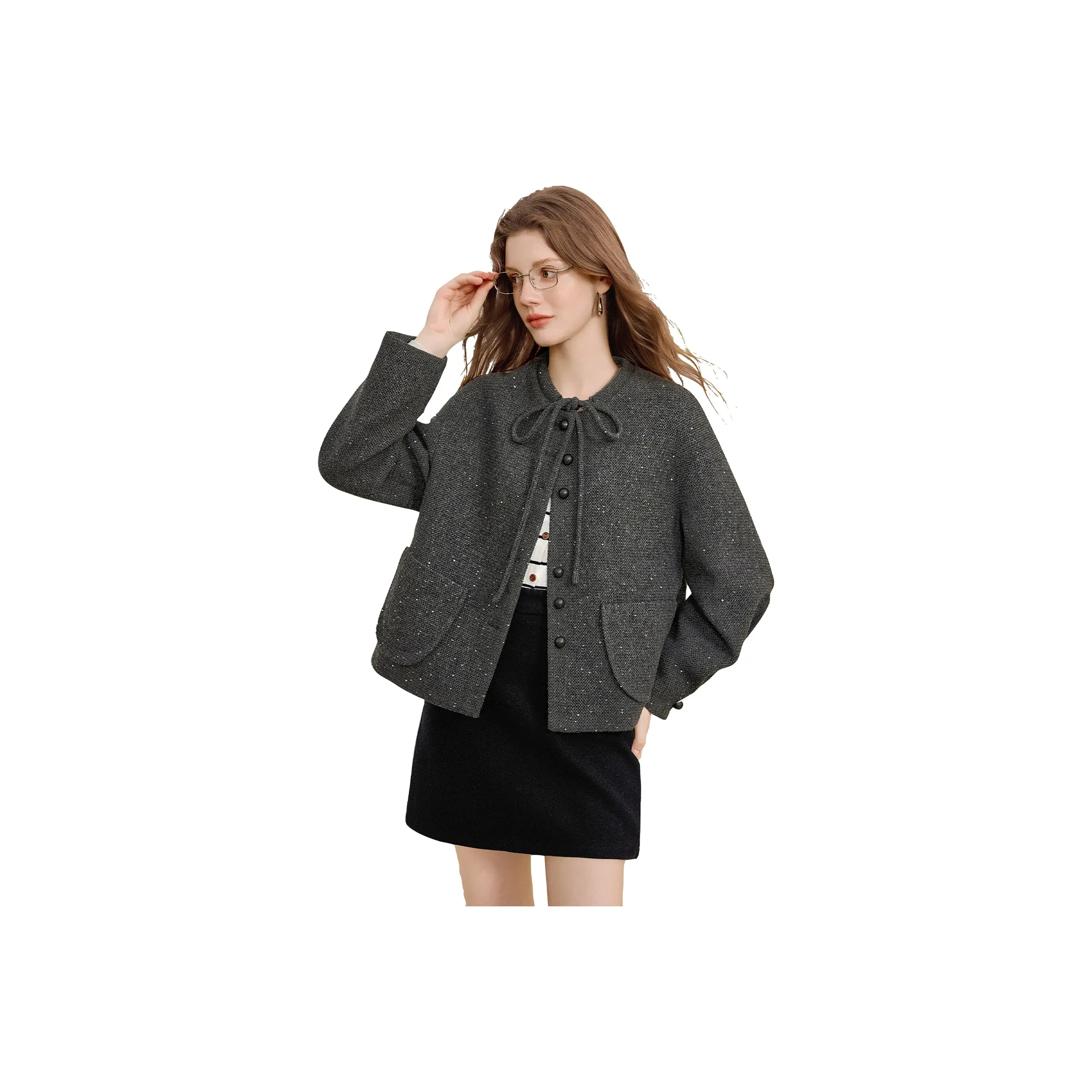 TOUCH Cropped Coat Women's Dark Gray TOUCH Укороченное пальто женское темно-серое