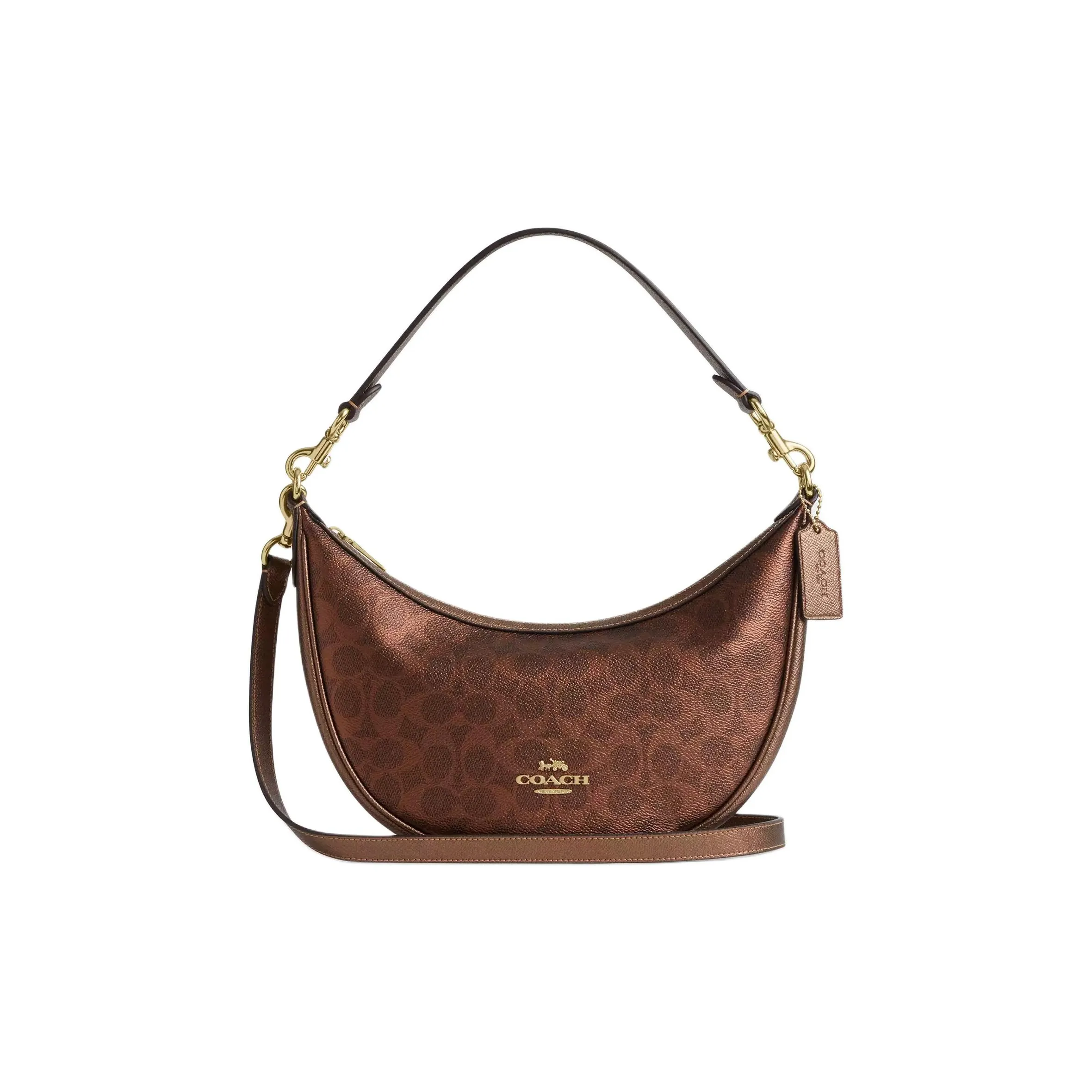 COACH Aria Покрытый холст и металл текстура крест кожа сумка через плечо средний размер женский медный