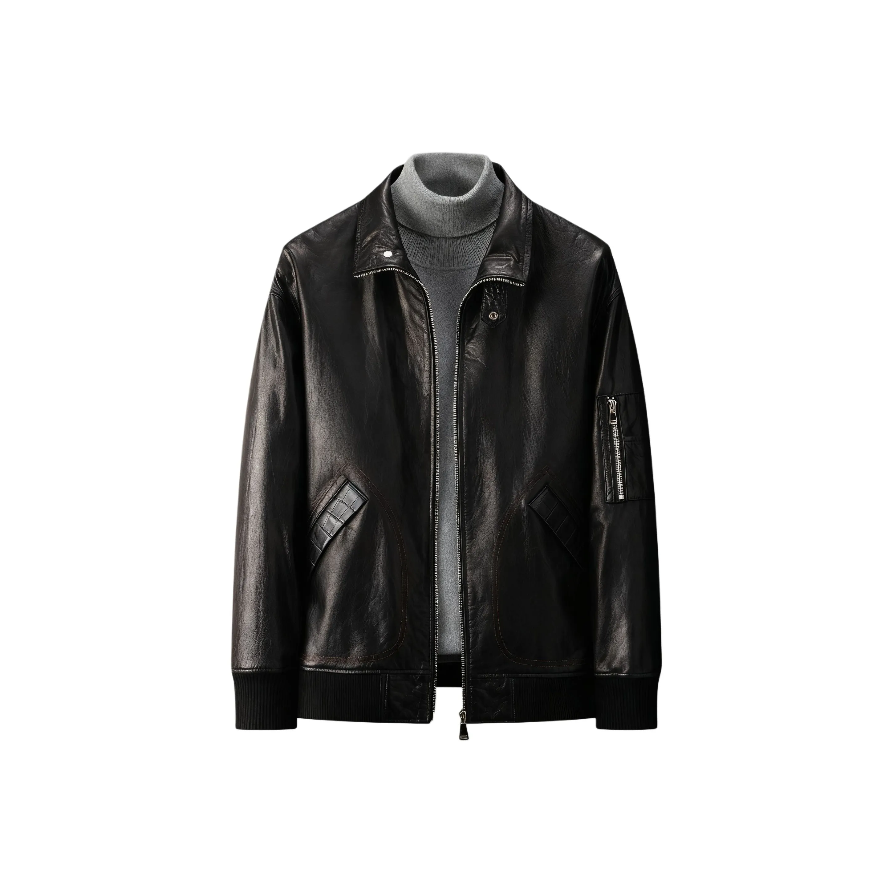 H YXIANG Черные Мужские Кожаные Куртки