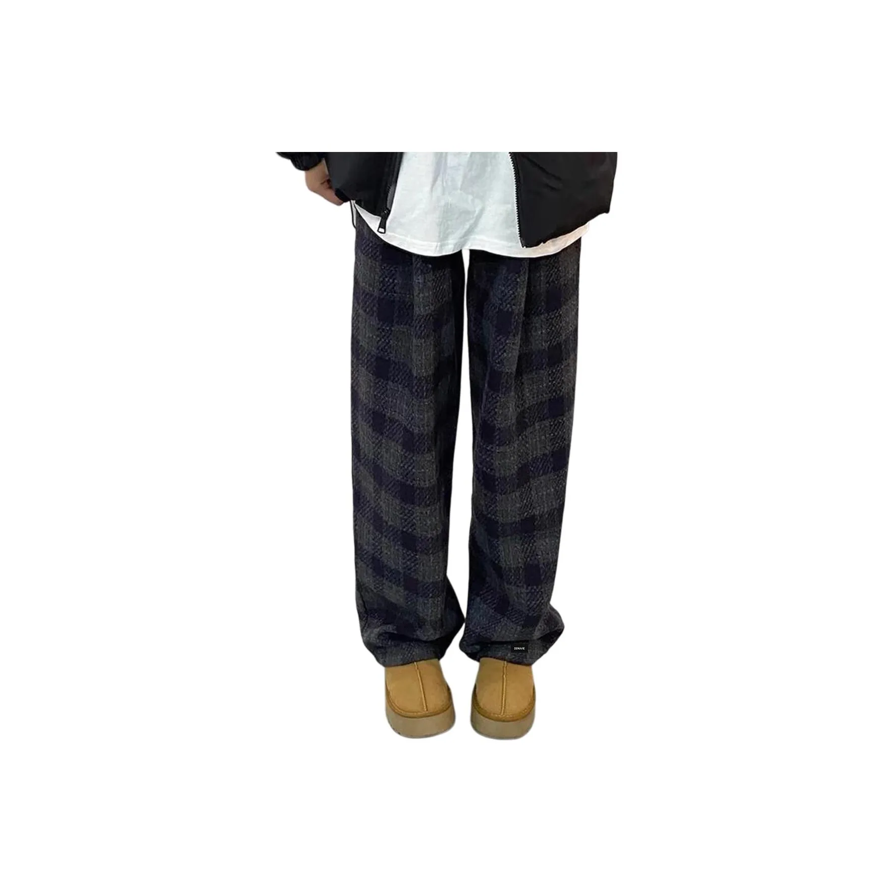 DEMAVIE Темно-синие клетчатые унисекс повседневные штаны