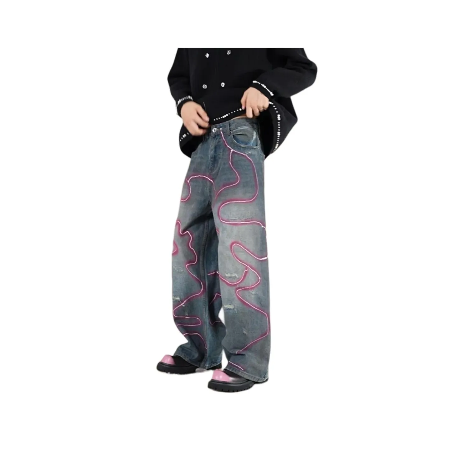 BAOMIKA Электрический Фиолетовый Серый Унисекс Джинсы
