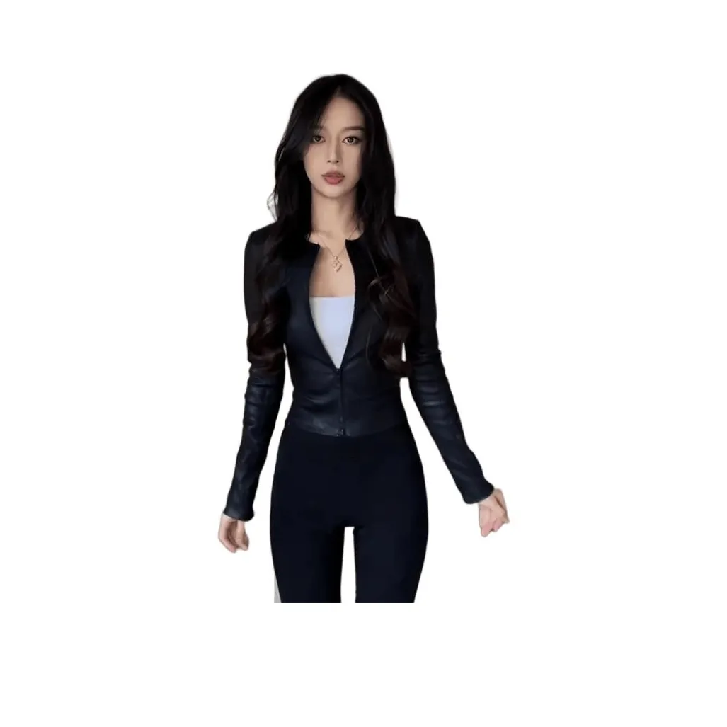 YICHEN Черные Женские Кожаные Куртки