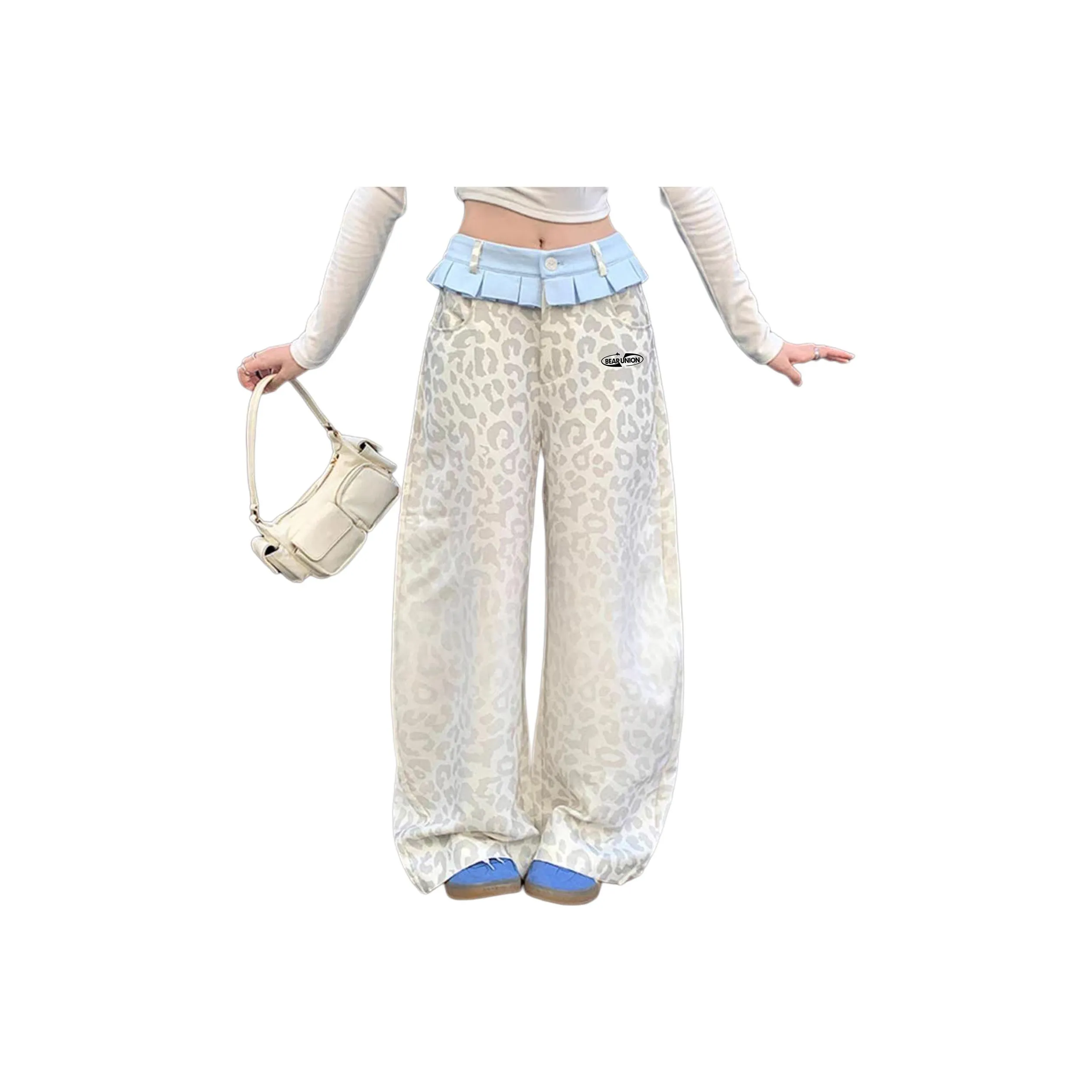 BEAR UNION Леопардовый принт С подарками Съемный Safety Pin Женские Джинсы