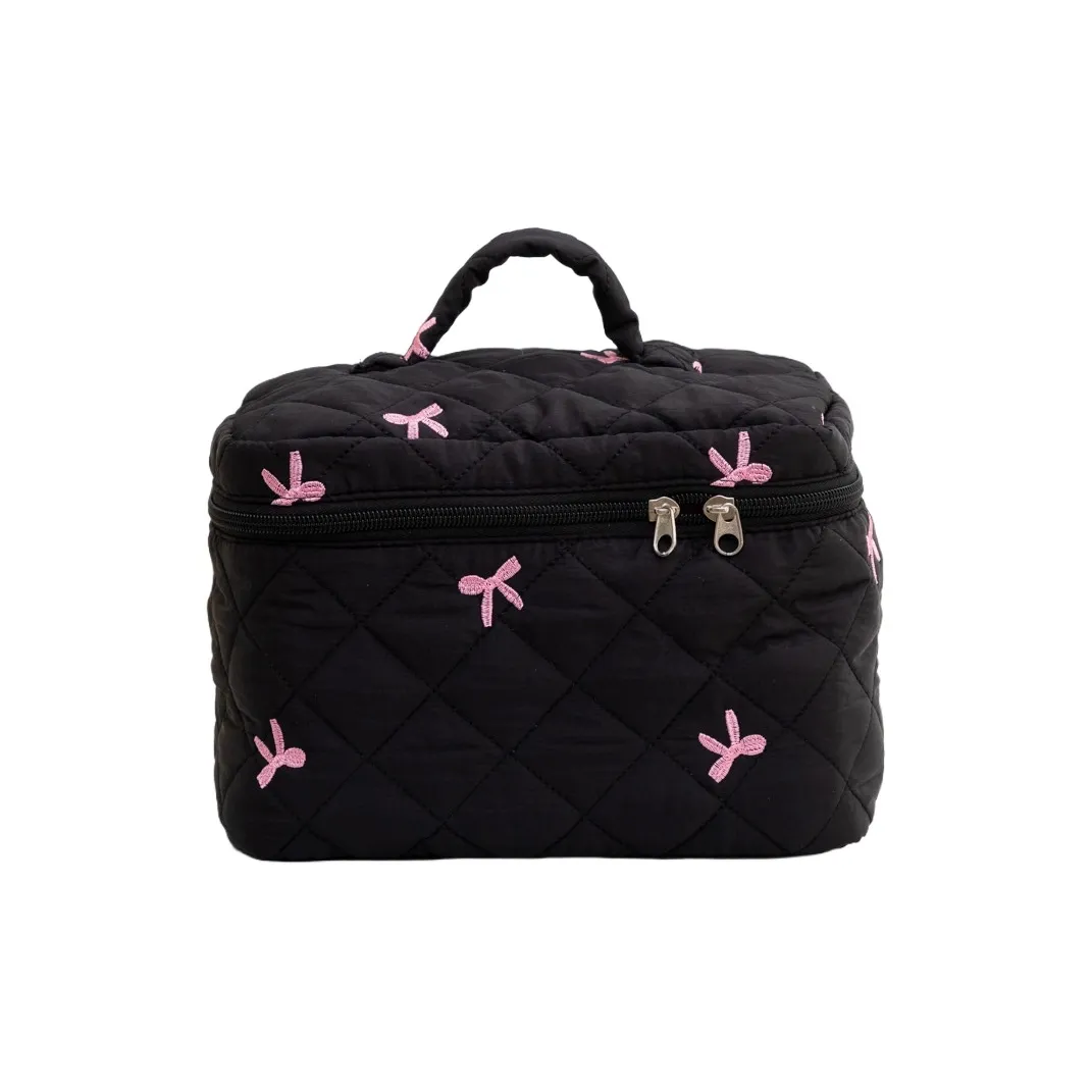 XIAMEIYU Вышивка Bowknot Большая емкость Сумка Лоскутное шитье Косметичка Хранение