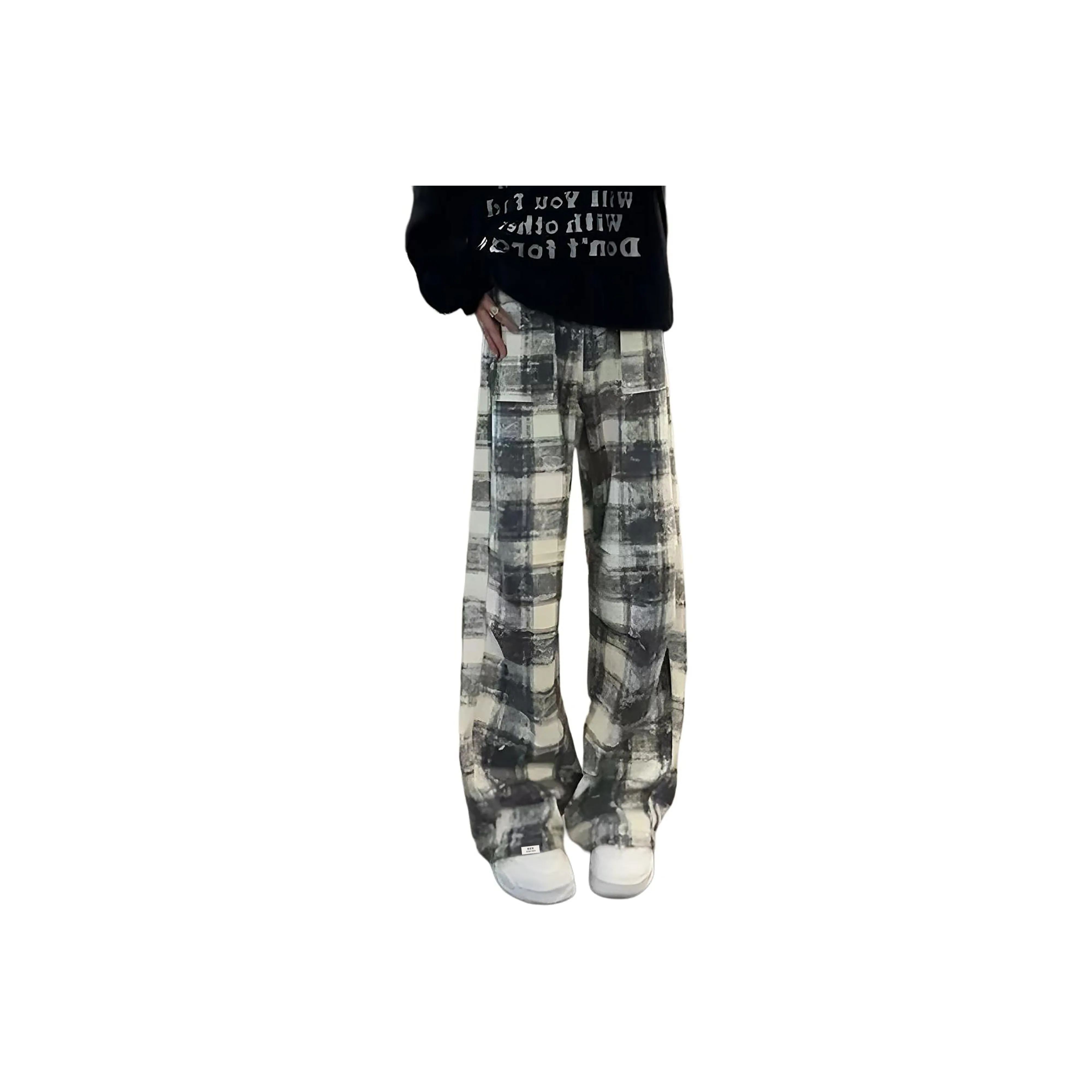 XUBAIHUO Gray Plaid Unisex Casual Pants XUBAIHUO Серые Клетчатые Унисекс Повседневные Брюки