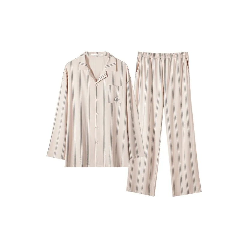 YIFEN Сине-белые полоски [Слегка спущенное плечо свободный крой] Мужской пижамный комплект