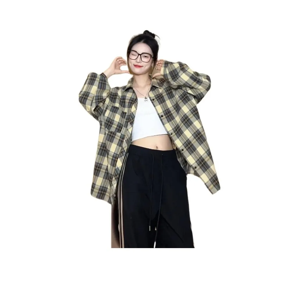 TUOFEI Желтая клетка Унисекс Рубашки