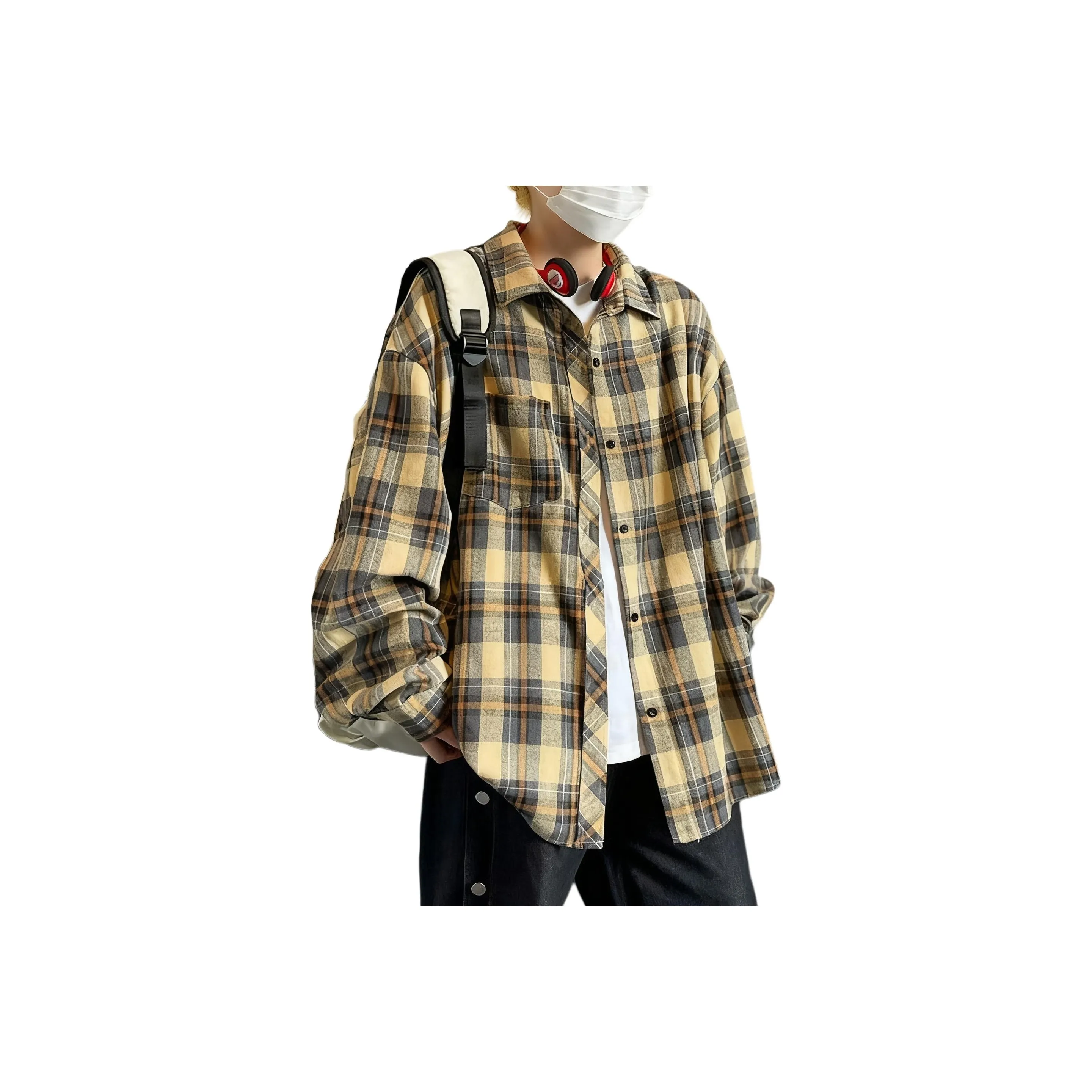 TUOFEI Желтая клетка Унисекс Рубашки