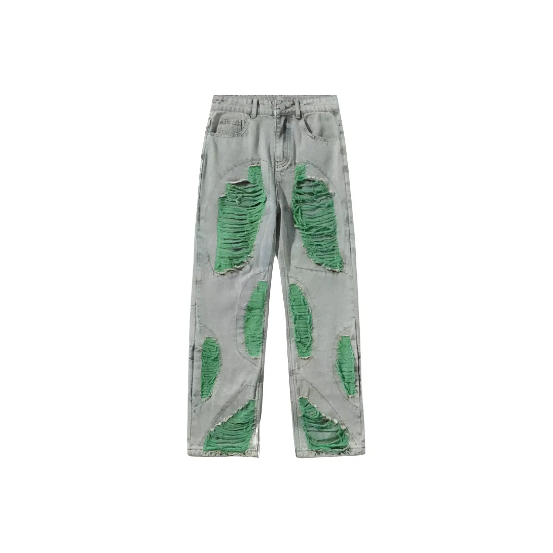PAOPAOXIANJING Green Unisex Jeans PAOPAOXIANJING Зеленые Унисекс Джинсы
