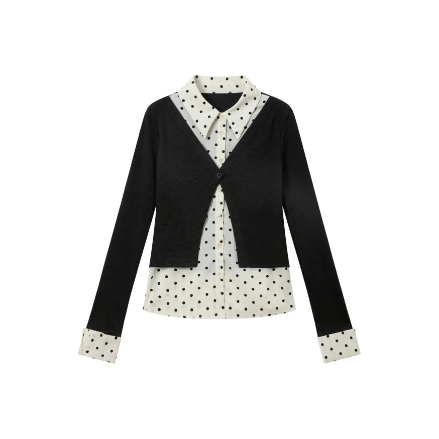 YGPRW Черный Гороховый узор Женские Рубашки