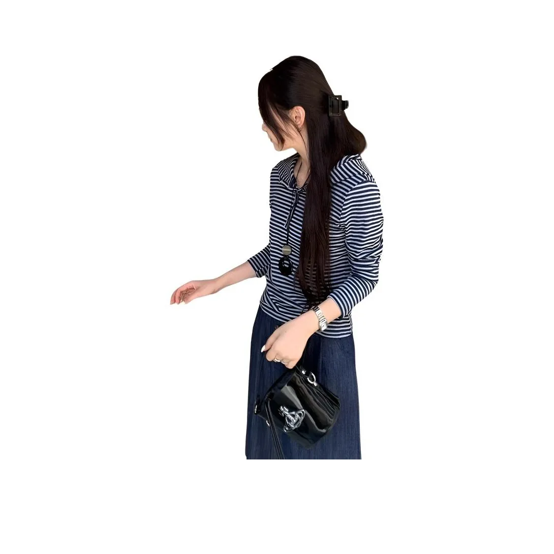 YICHEN Темно-синие синие полосы женские T-рубашки