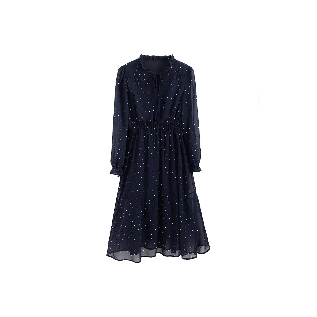 KAIMUSHI Черное Женское Длинное Платье с Длинными Рукавами