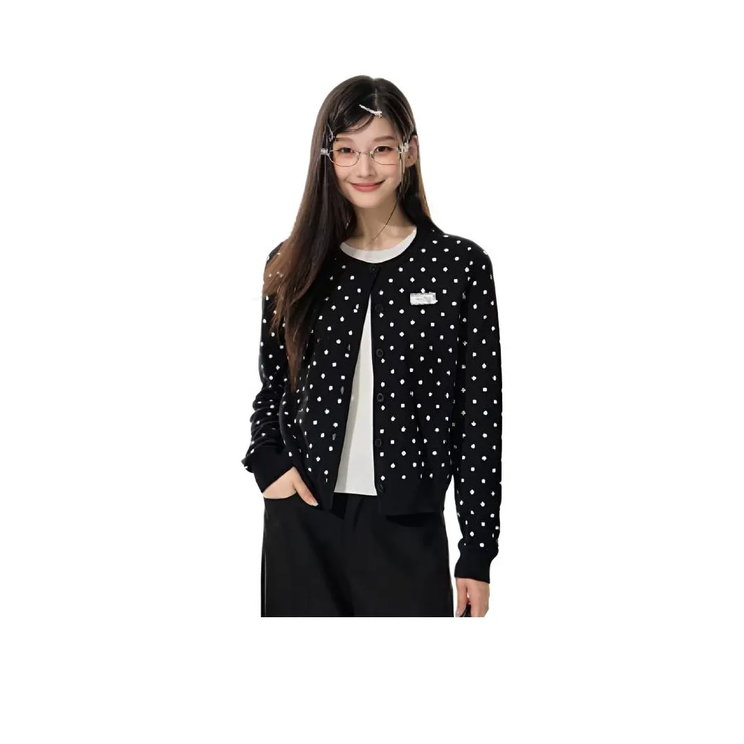 HAPG Черный Топ с Гороховым Узором Женские Трикотаж