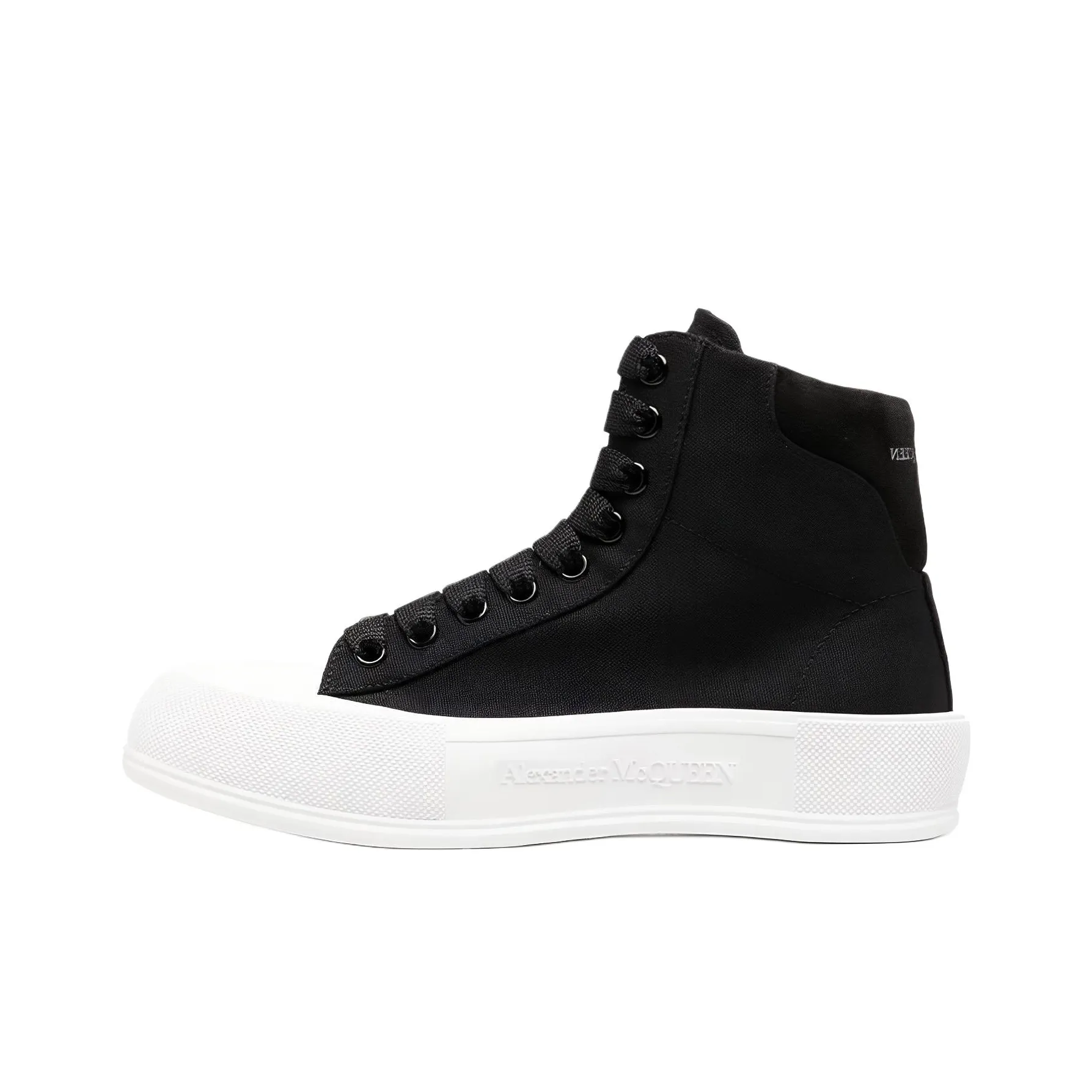 Alexander McQueen Deck Canvas Shoes Men High Top Black White