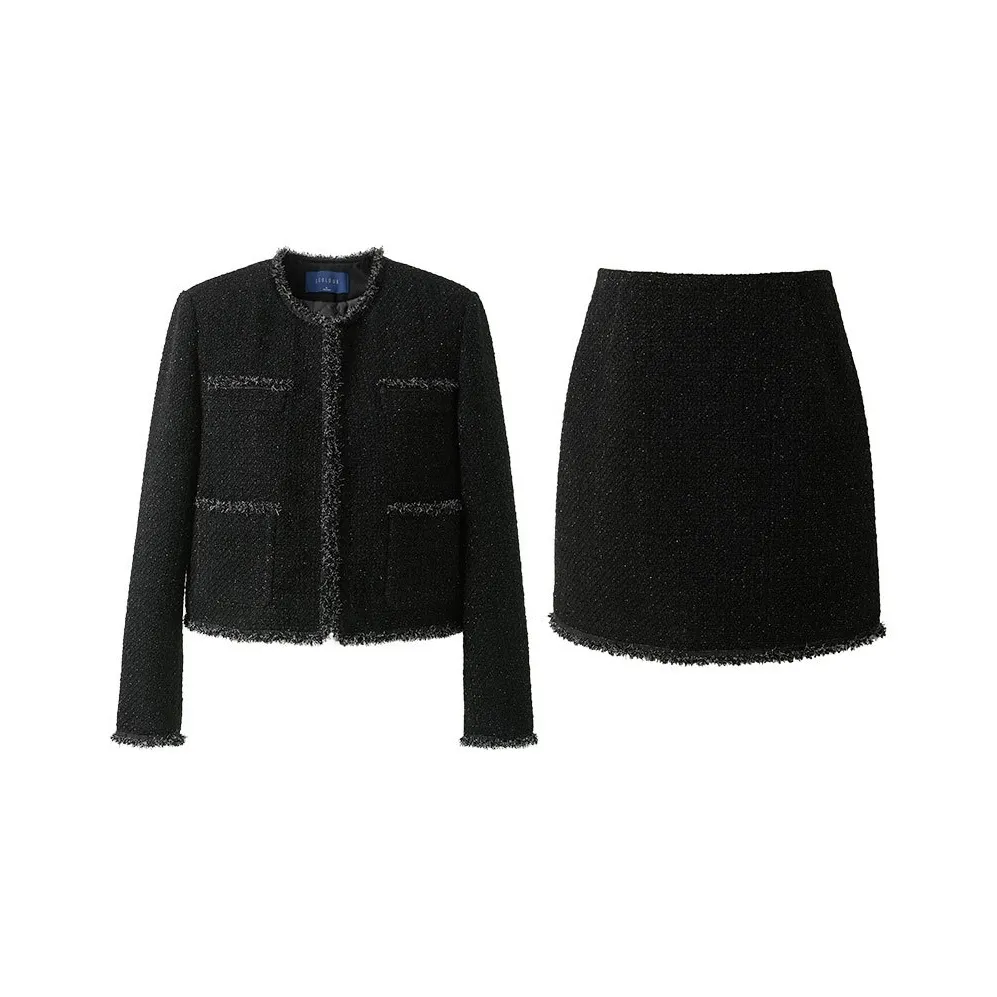 3COLOUR Комплекты одежды Классический черный Пальто+Юбка Женские Повседневные костюмы