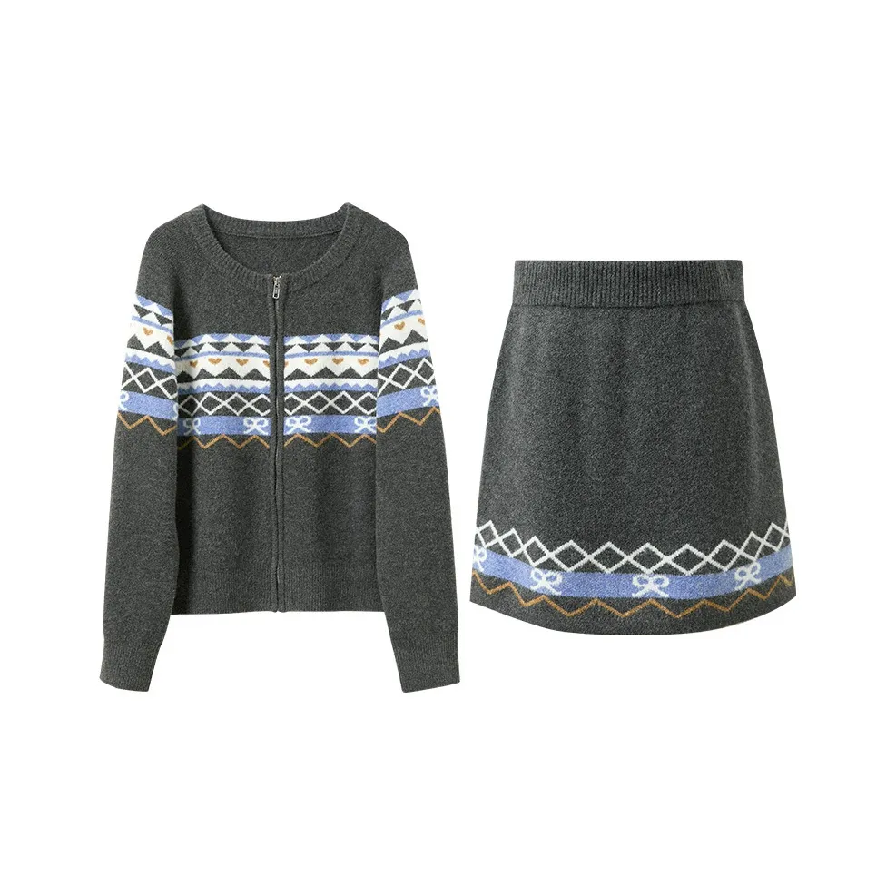 3COLOUR Наборы одежды Рудный Серый Трикотаж + Юбка Женские Повседневные костюмы