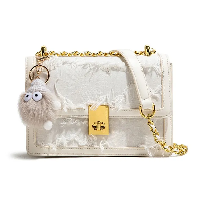 CAEISL KCIEL ПУ (полиуретан) Сумка через плечо Женская Кисточка Белый Вышитый Розовый