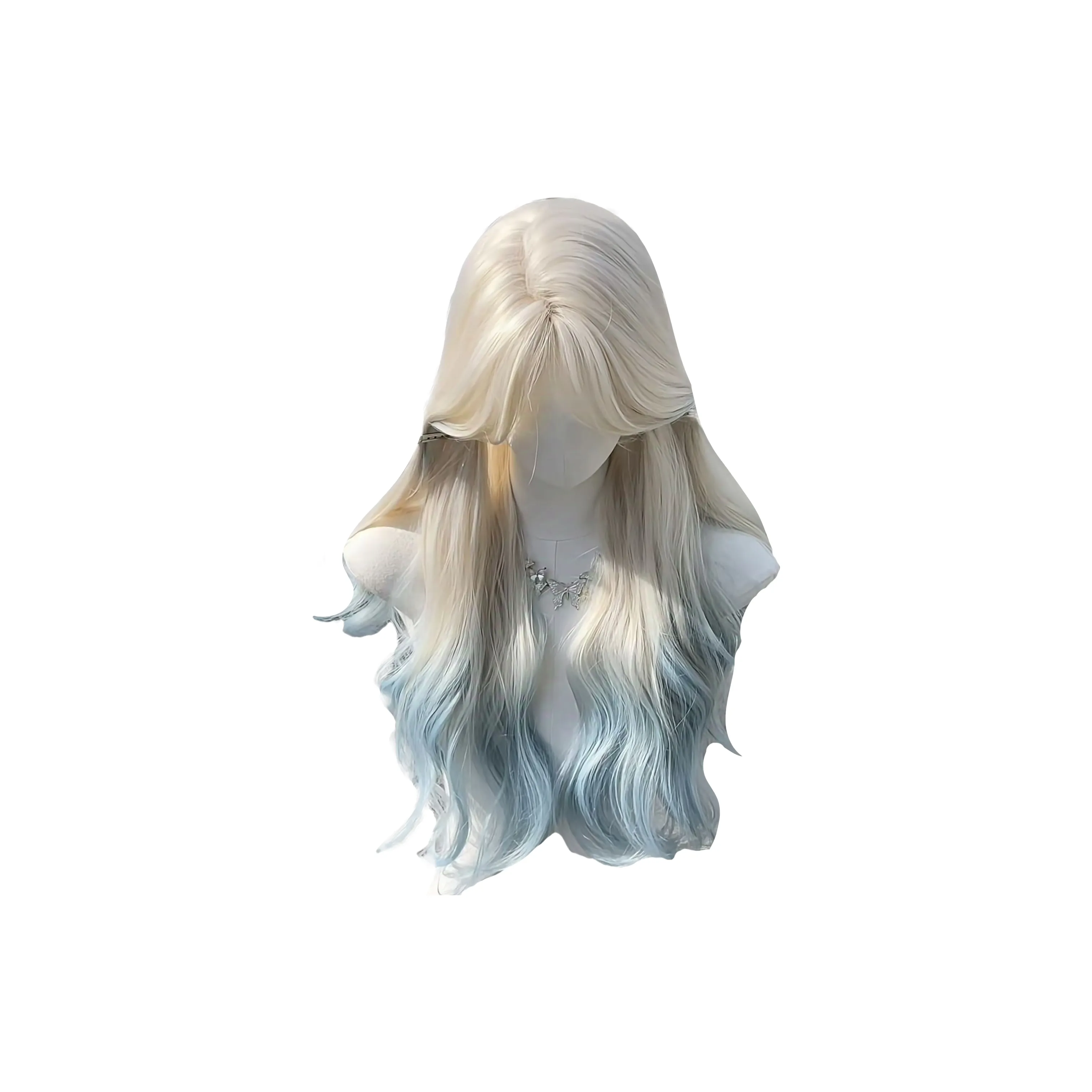 YOUXI Crushed Ледяной Женский Волосатый Перука Белый Золото Градиент Синий Средняя Разделка Атмосферная Элегантность Длинные Волосы