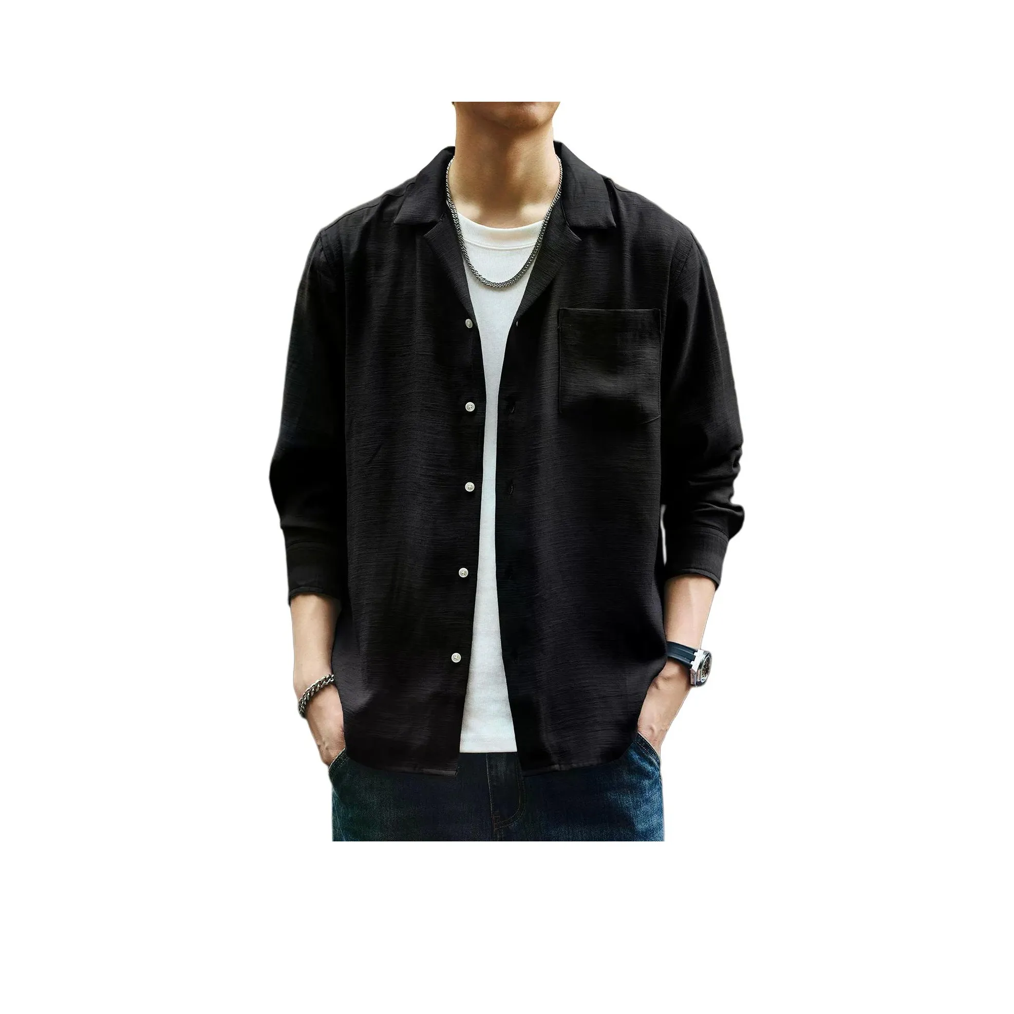 GELANLU Осенняя рубашка свободный крой унисекс