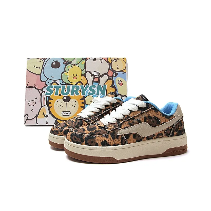 STUR YSN Износостойкий и Легкий Низкий Топ Скейтборд Кроссовки Женские с Леопардовым Принтом