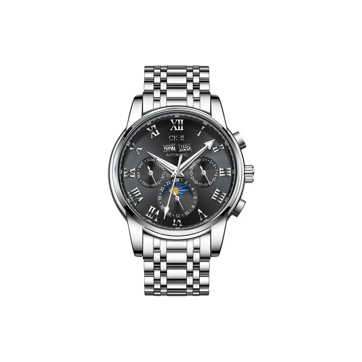 FAIRWHALE CK II Коллаборация Автоматический Механический Механизм Металлический Ремешок Часы Мужские Черный Циферблат