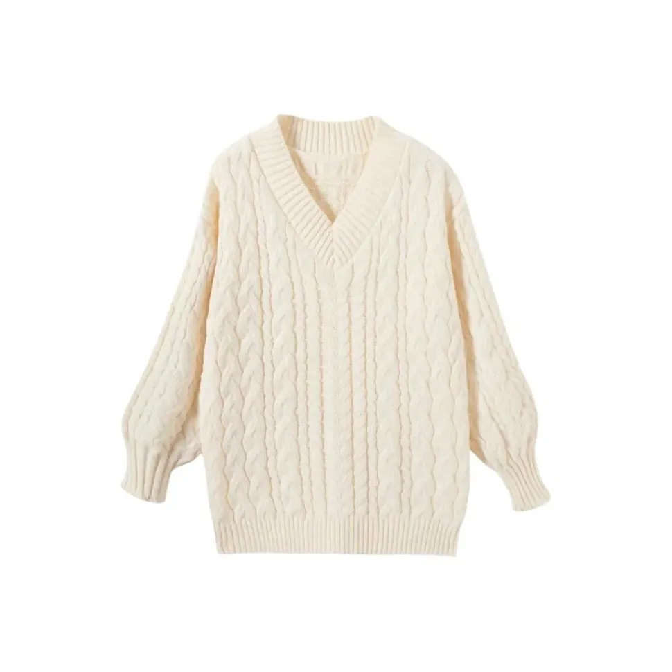 Dippanis Экрю TWISTED Fried Dough Свитер Женские Трикотаж