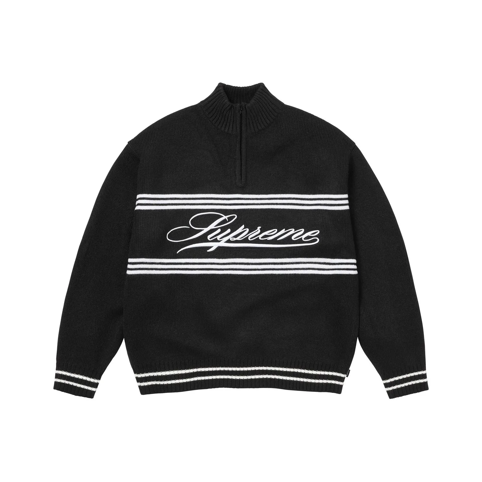 Supreme FW25 Script Stripe Полузастежка Свитер Унисекс
