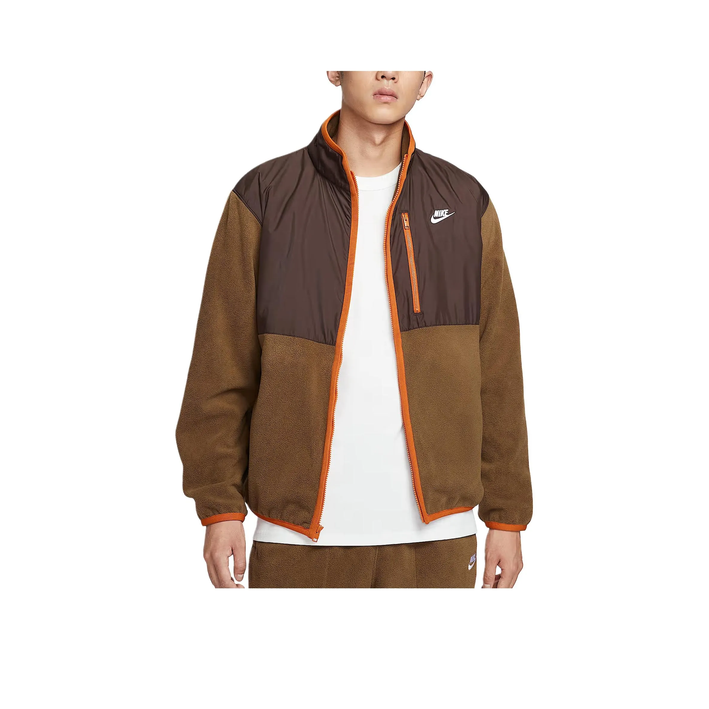 Nike Sportswear Club Moss Moss Wood Brown Barocco Brown White Men's Jackets Nike Sportswear Club Мошон Лесной Деревянный Коричневый Барочный Коричневый Белый Мужские Куртки