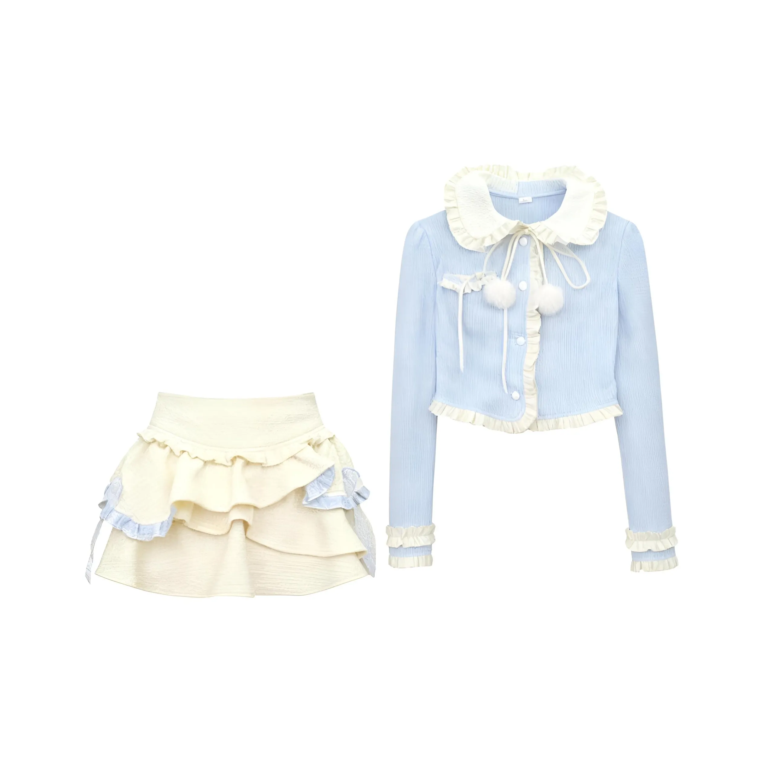 BIFH Молочно-синий Топ + С наполнителем Ярусная юбка Женские Комплекты с юбкой