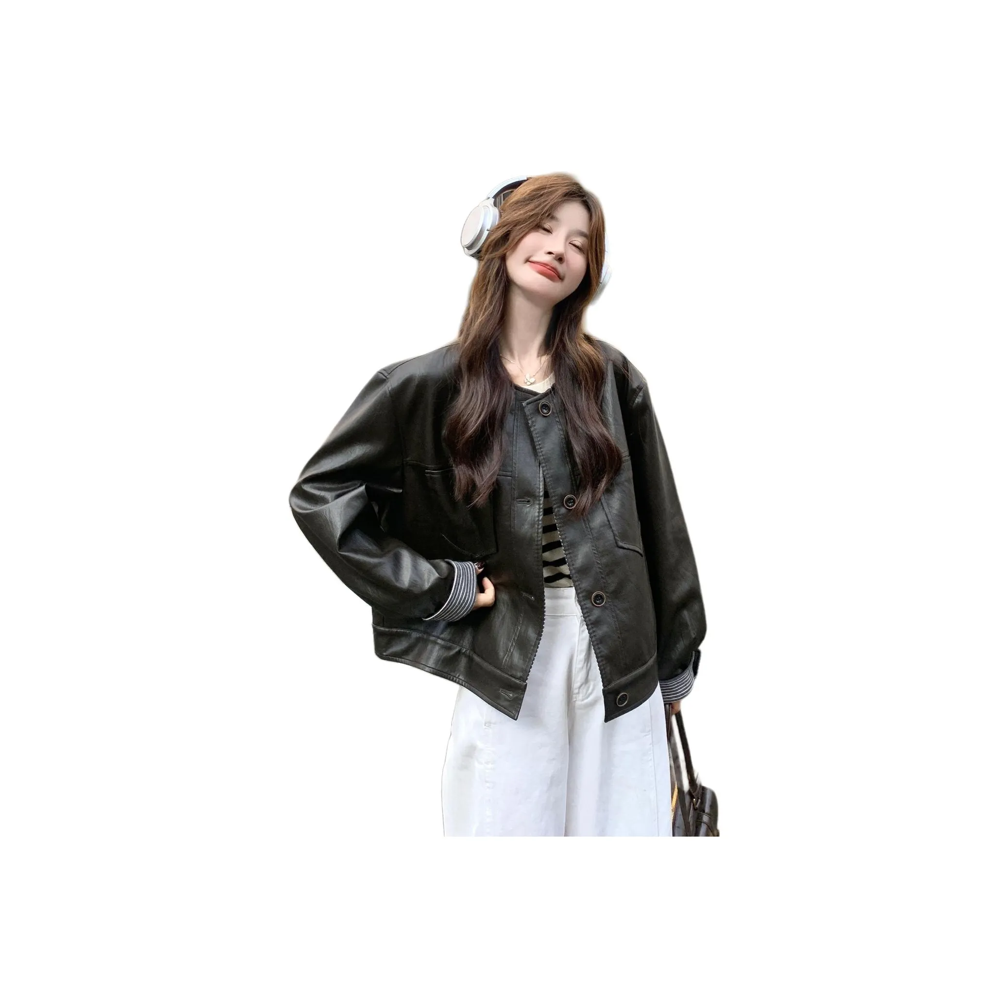 JOEM Зеленый Женские Кожаные Куртки