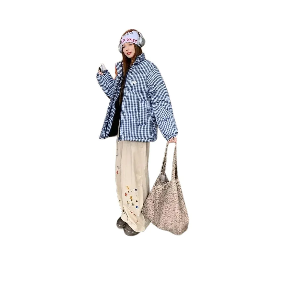 YICHEN Синие Клетчатые Женские Пуховики