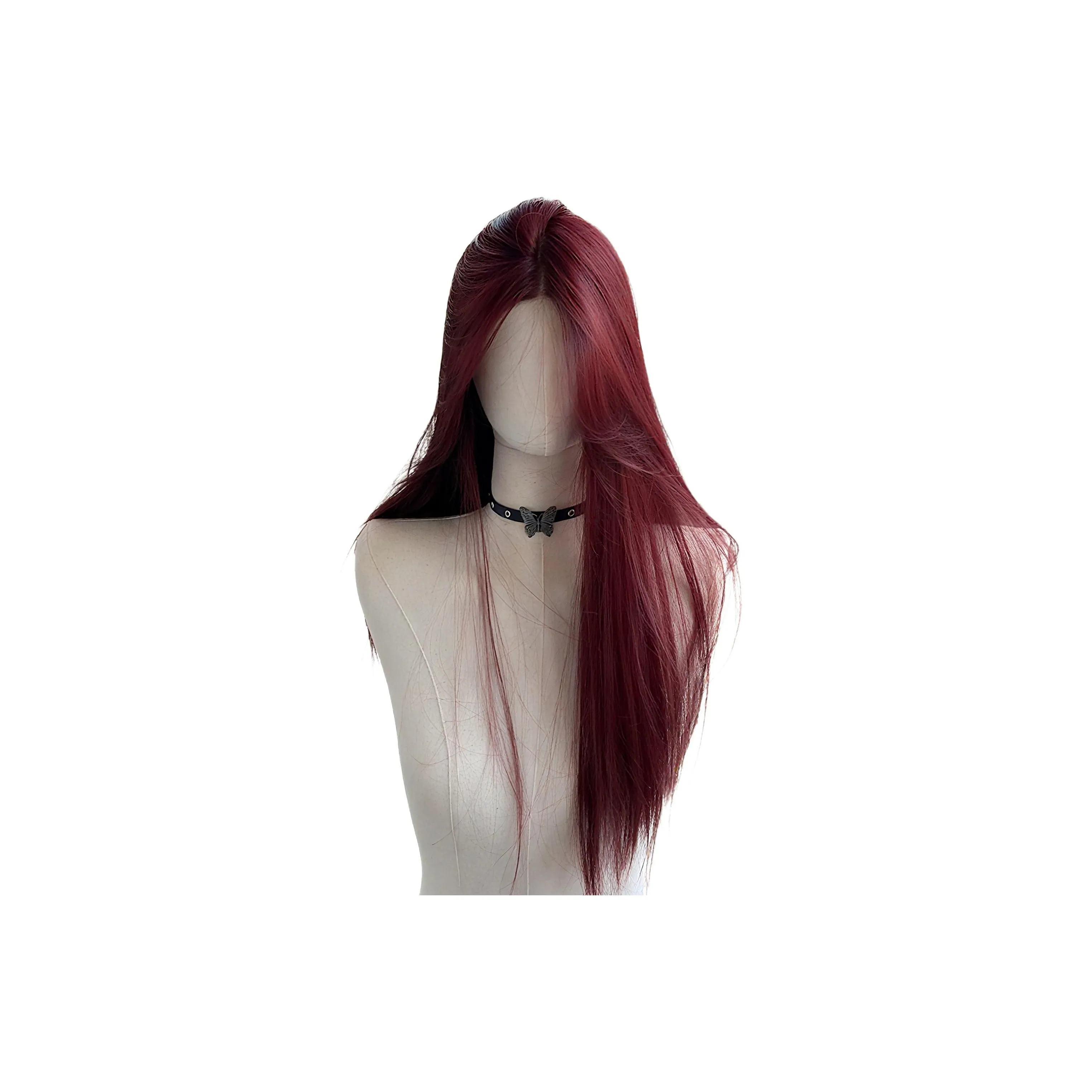 FYOSEE CENTER Разделенный Длинный Прямые Волосы Парик Малиново-Красный Французский