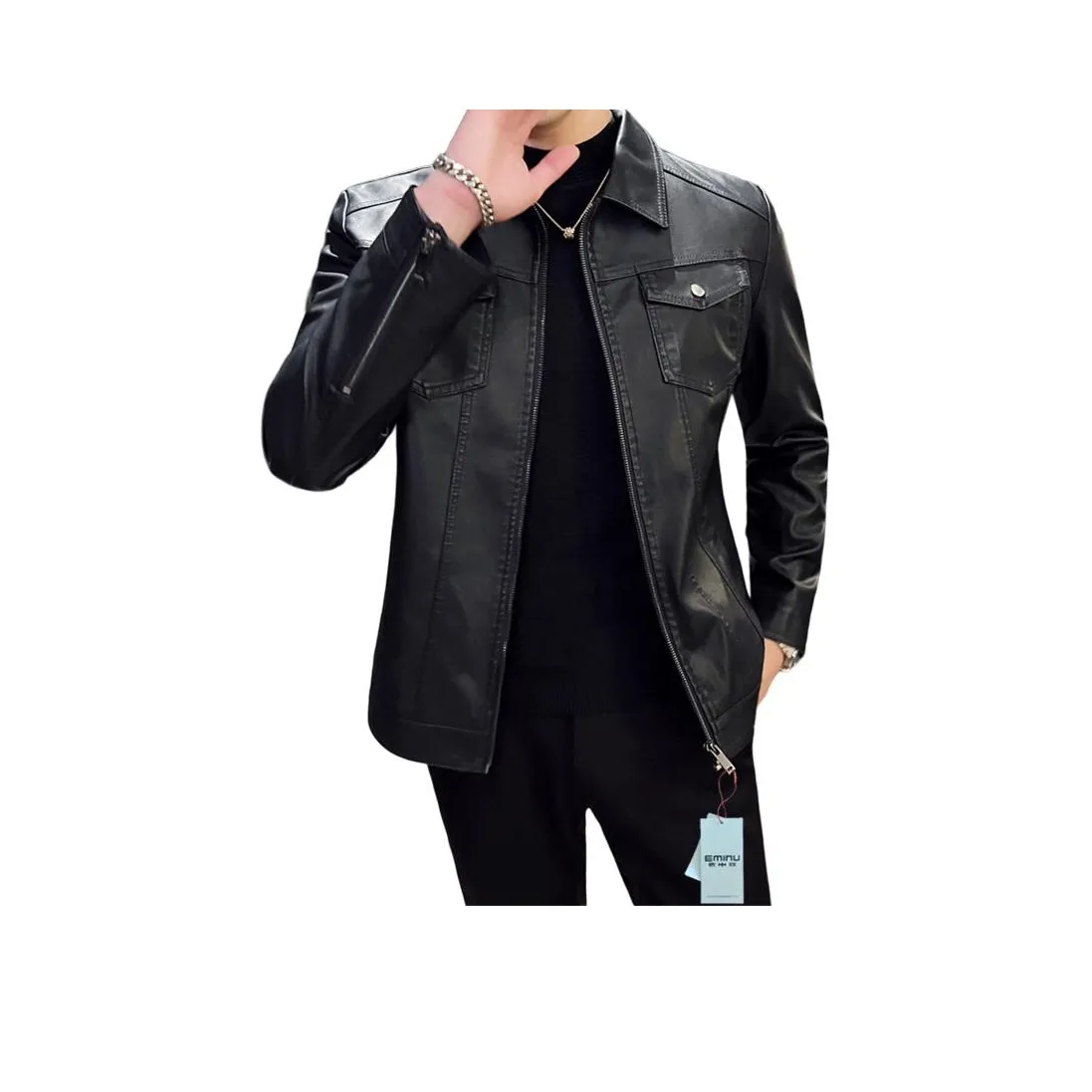 EMINU Черные Мужские Кожаные Куртки