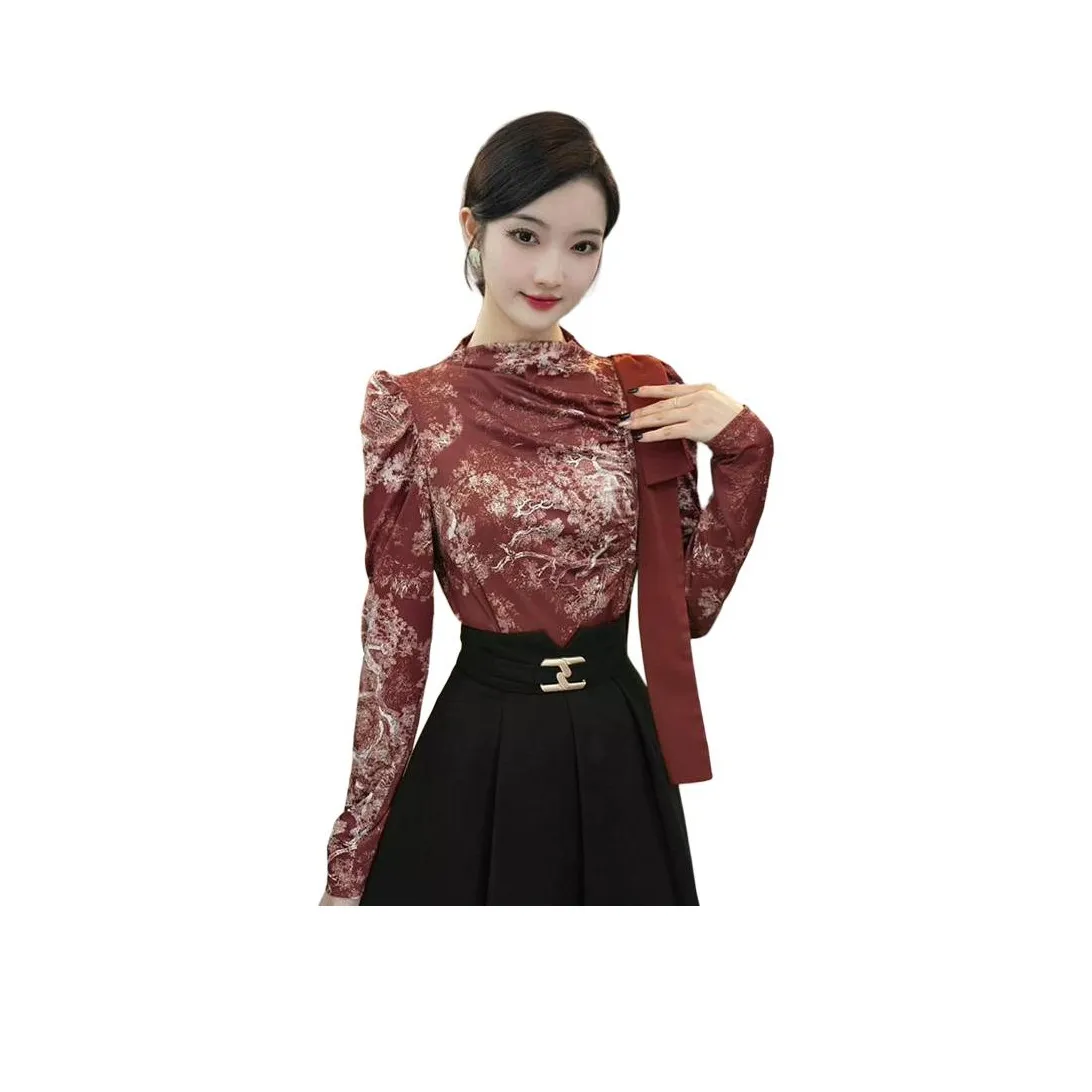 Tang Xi Цветочный дизайн Красный Женские Рубашки