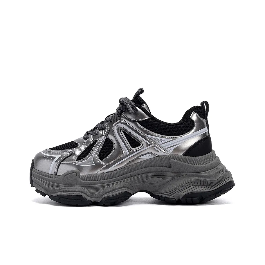 HUANQIU Легкий Покрытие Низкий Топ Толстая Подошва Женские Металлические Кроссовки